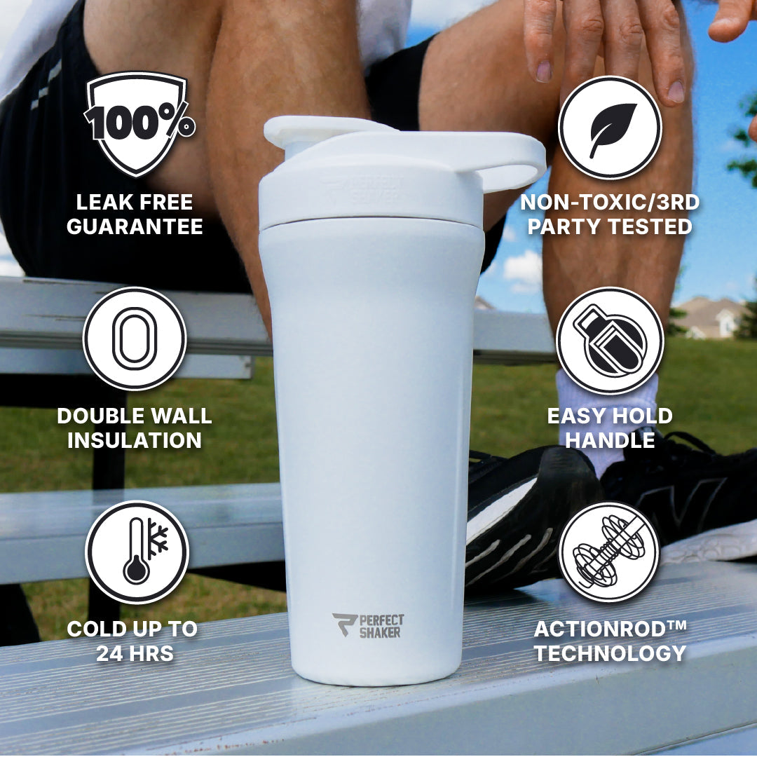 ACTIV Shaker Cup, Stainless Steel, Insulated 24hrs Cold, Leak-Free, 27oz